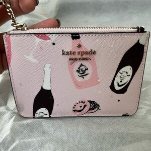 NWT Kate Spade Pink Champagne Print Key Chain/Card Holder